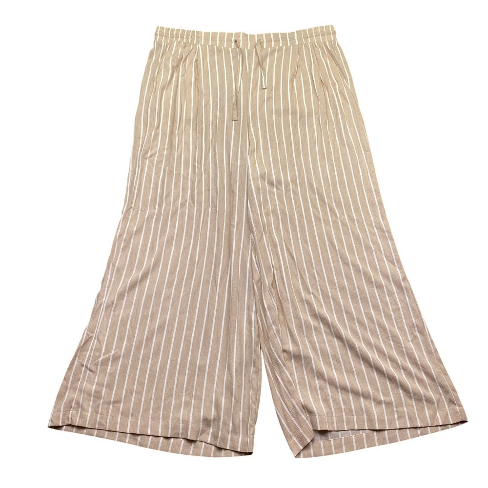 Torrid Womens Plus Size 2 Tan White Striped Wide Leg Palazzo Pants 40260460